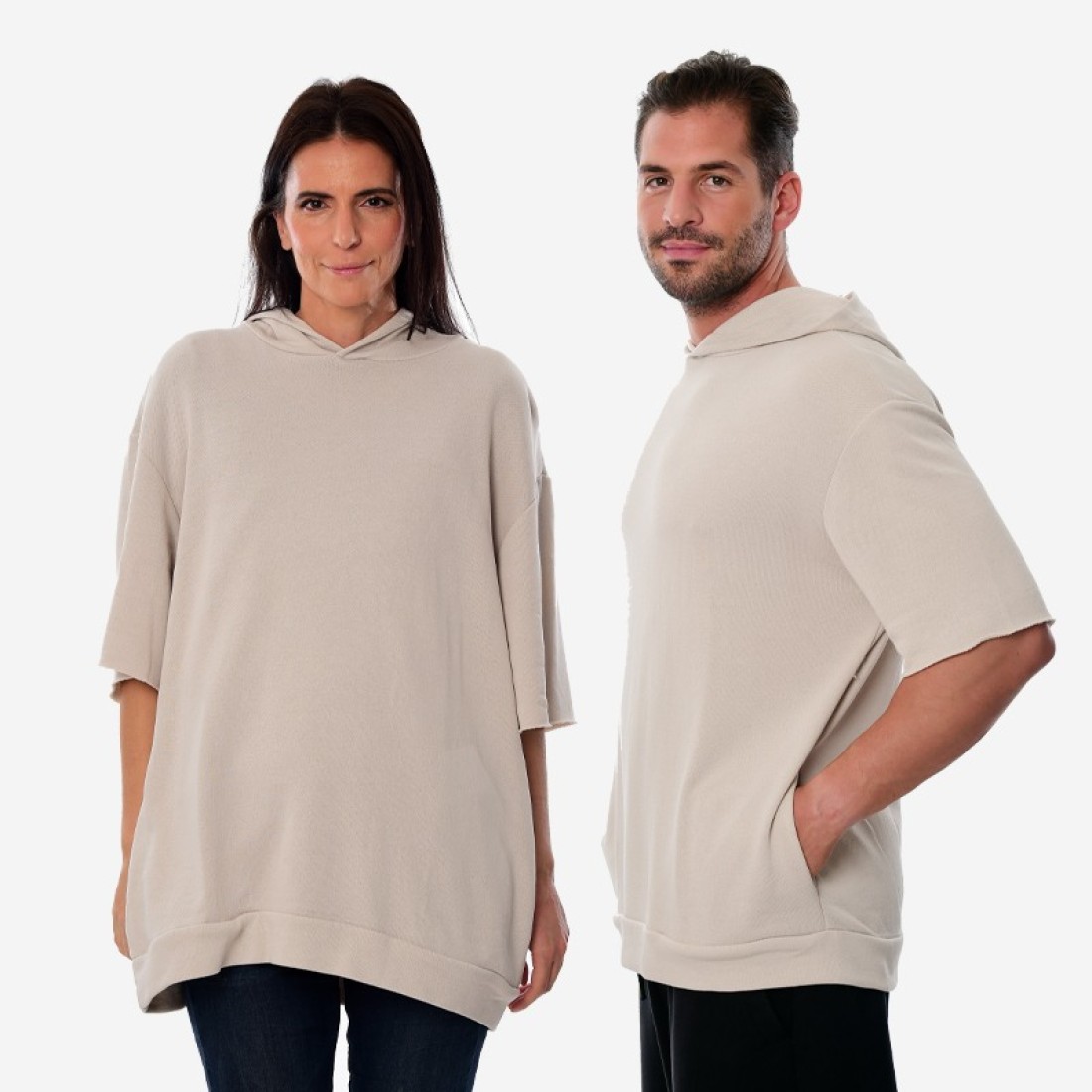 Κοντομάνικο Hoodie Oxean Beige Ένδυση, Φούτερ image