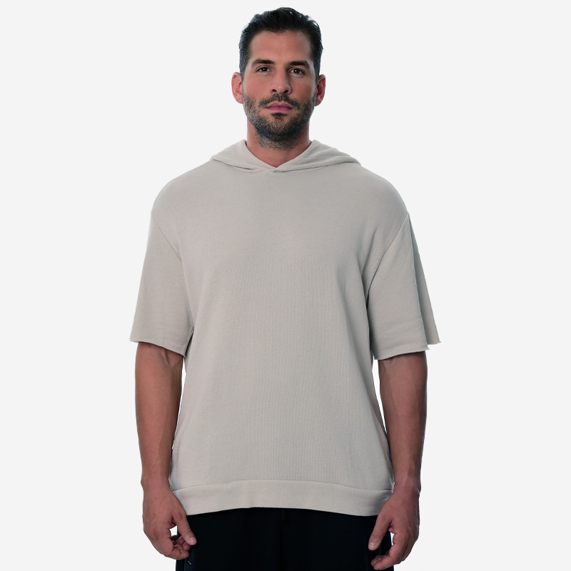 Κοντομάνικο Hoodie Oxean Beige Ένδυση, Φούτερ image