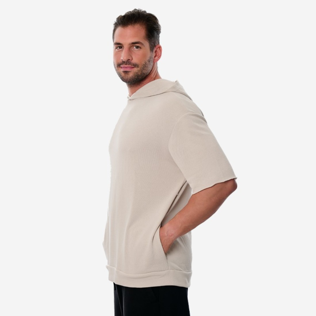 Κοντομάνικο Hoodie Unisex Oxean Beige Ένδυση, Φούτερ image
