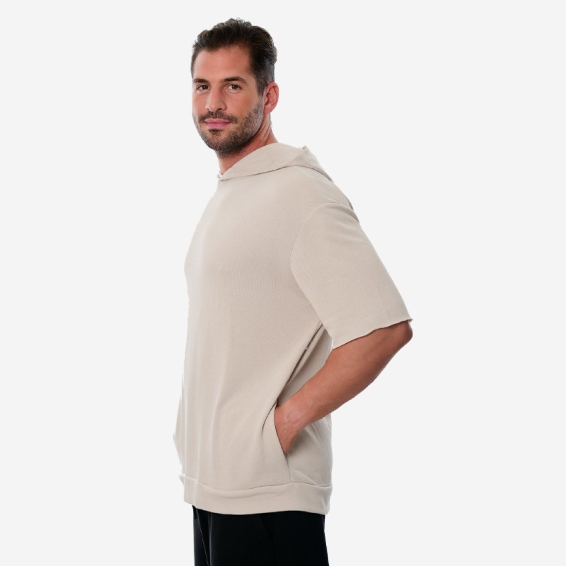 Oxean Unisex Short Sleeve Hoodie 'Reflective' Beige Clothes, Hoodies image